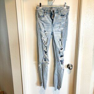 American Eagle Next Level Stretch Destroyed Distressed Light Wash Skinny Jegging